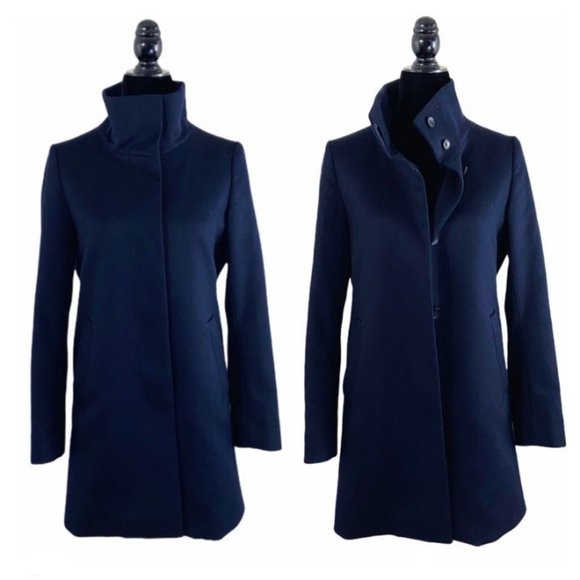 Uniqlo Jackets & Blazers - Uniqlo Navy Black Wool & Cashmere High Neck Lined Button Light Coat S